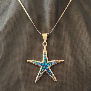 Sterling Starfish Opal Inlay Necklace - Blue